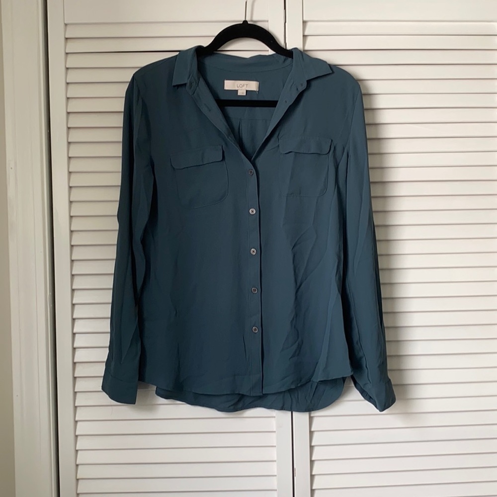 Loft teal button down blouse